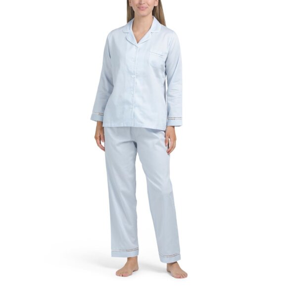 MARELLE light blue 2pc Pima Cotton Madison Notch Collar Top And Pants Set
